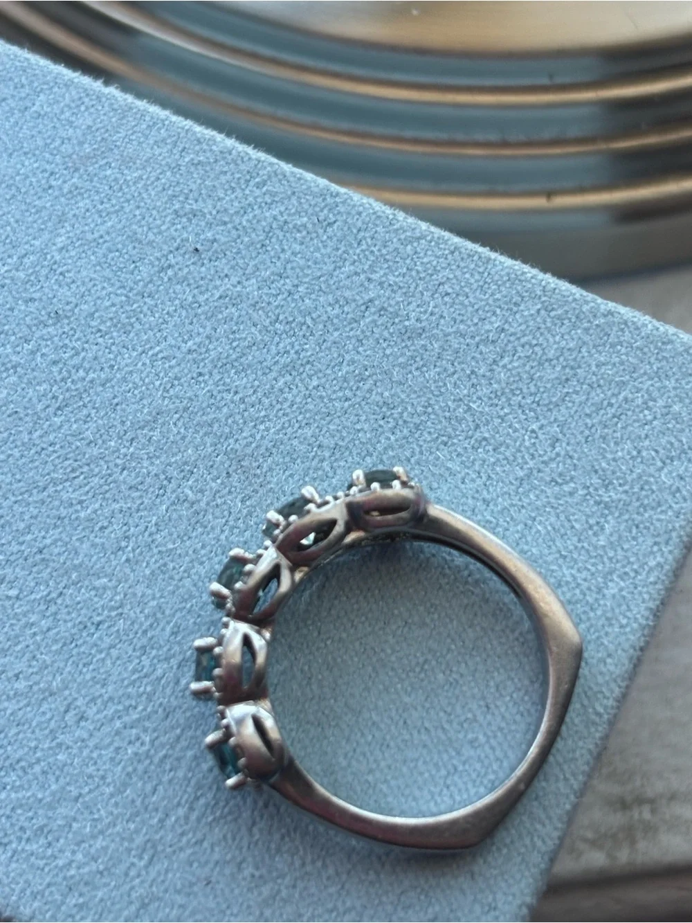 Sterling Silver Aquamarine Gemstone Ring vintage - Light Blue Halo Band